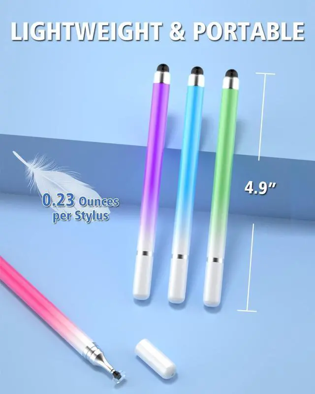 Alt view image 4 of 6 - Stylus Pens for Touch Screens Universal 2 in 1 Stylus Pen for iPad Compatible with iPhone iPad Android  Tablets Phones Surface [5 Pack]-Blue Green Pink Purple Yellow