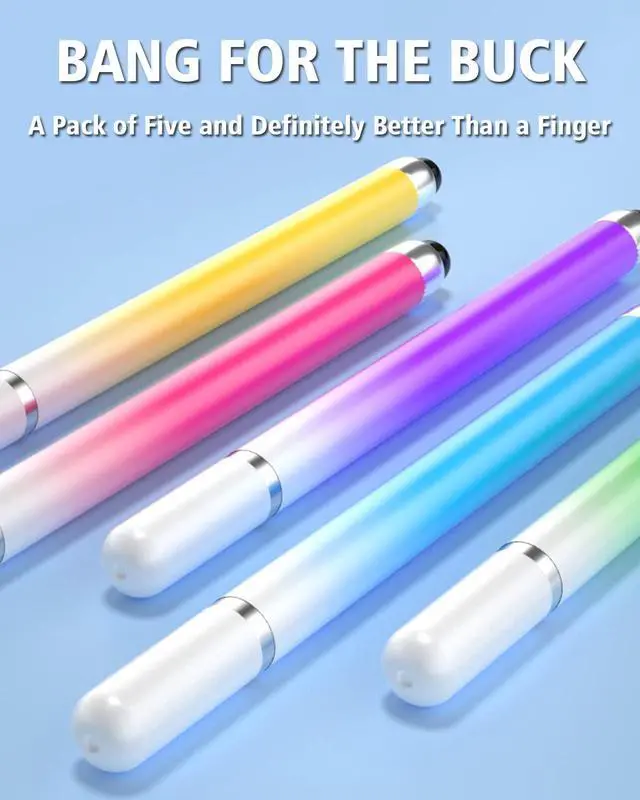 Alt view image 5 of 6 - Stylus Pens for Touch Screens Universal 2 in 1 Stylus Pen for iPad Compatible with iPhone iPad Android  Tablets Phones Surface [5 Pack]-Blue Green Pink Purple Yellow