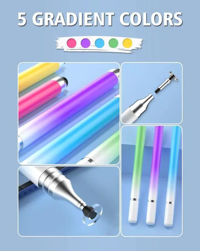 Alt view image 6 of 6 - Stylus Pens for Touch Screens Universal 2 in 1 Stylus Pen for iPad Compatible with iPhone iPad Android  Tablets Phones Surface [5 Pack]-Blue Green Pink Purple Yellow