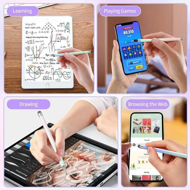 Alt view image 5 of 7 - Stylus Pen for Touchscreen (4Pcs) 2 in 1 Stylus Pen for iPad High Precision and Sensitivity Rubber Tips and Disc Compatible with iPad/iPhone/Android Tablets and All Touch Screens Devices (Light)