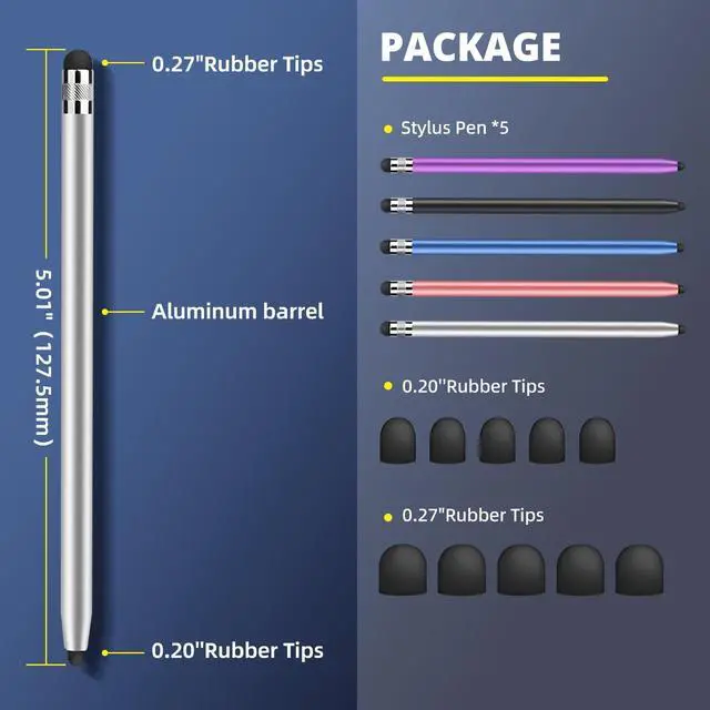 Alt view image 4 of 7 - Stylus Pen for Touchscreen [5 Pack] Stylus for iPad iPhone Android Phone Tablet Stylist High Sensitivity & Precision Fine Point Rubber Ends Universal capacitive Touch Screen Pencil