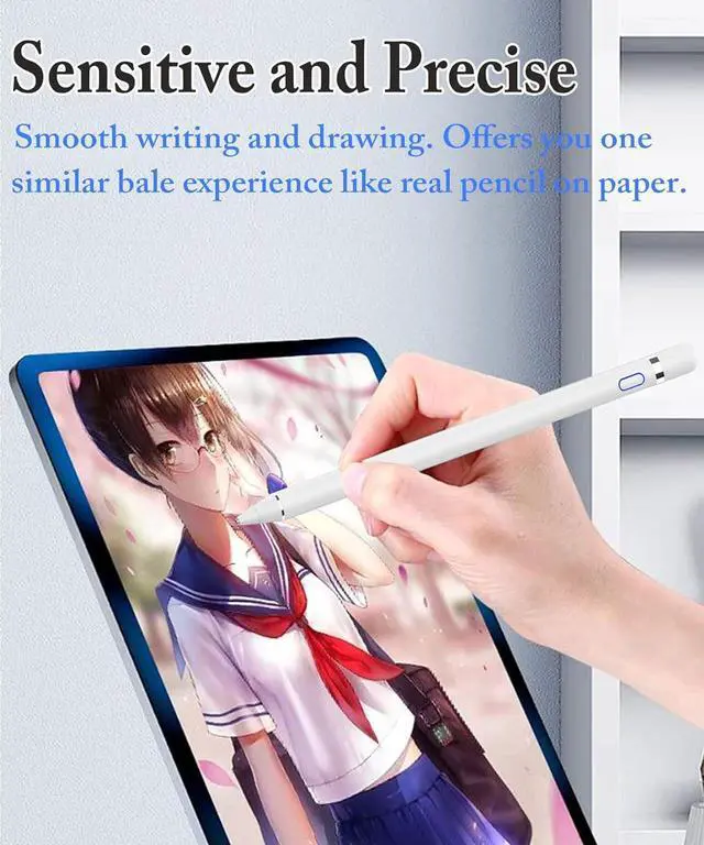 Alt view image 3 of 7 - Active Digital Stylus Pen for Touchscreen Stylus Pencil for  iPad iPad Mini/Pro/Air  iPhone Android and Most Phone & Tablet 1.5mm Fine Point Rechargeable Pens - White