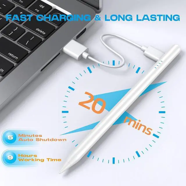 Alt view image 3 of 7 - Stylus Pen for iPad 2018-2025 20-Mins Fast Charge for  Pencil with Tilt & Palm Rejection Active Digital Pens Compatible with iPad 6-10th Gen/A16 Pro 13/12.9/11/M4 Air 3/4/5/M2/M3 Mini 5/6