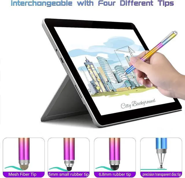 Alt view image 4 of 7 - Stylus Pens for Touch Screens 3 in 1 Stylus Pen for iPad iPhone Drawing Stylist with Extra 4 Stylus Tips and 1 Pen Refill Styluses for Tablets Laptop Android Universal Touch Devices (Rainbow)