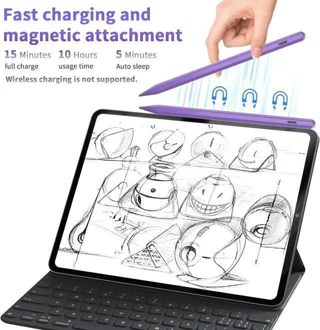 Alt view image 2 of 7 - Stylus Pen for  iPad 2025-2018 Faster Charge  Pencil for iPad with Tilt Sensitivity & Palm Rejection & Magnetic Compatible iPad 10/9/8/7/6 Pad Air 3/4/5 Pro 12.9/11 Mini 6/5 M2 M4