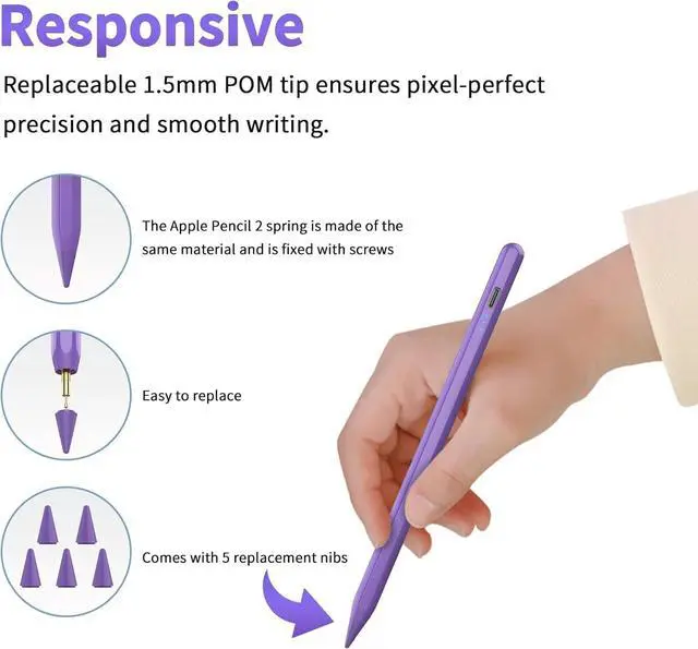 Alt view image 5 of 7 - Stylus Pen for  iPad 2025-2018 Faster Charge  Pencil for iPad with Tilt Sensitivity & Palm Rejection & Magnetic Compatible iPad 10/9/8/7/6 Pad Air 3/4/5 Pro 12.9/11 Mini 6/5 M2 M4