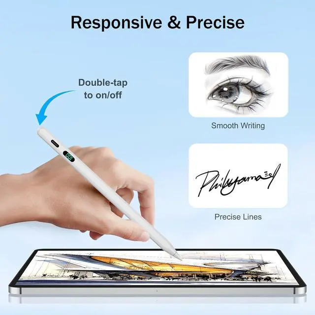 Alt view image 3 of 7 - Stylus Pen for iPad 2025-2018 with LED Power Display Fast Charge Palm Rejection Pencil for iPad 10/9/8/7/6th 11th A16 Air 11/13 M2/M3 Pro 11/13 M4 Pro 12.9 Air 5/4/3 Mini 7/6/5