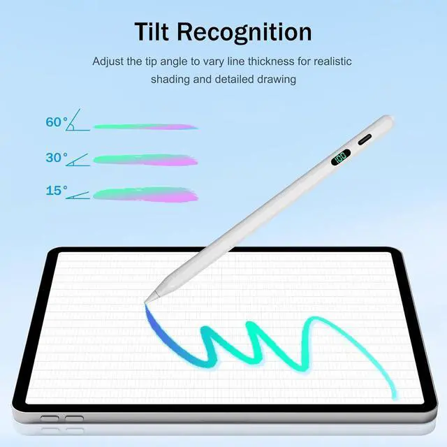 Alt view image 4 of 7 - Stylus Pen for iPad 2025-2018 with LED Power Display Fast Charge Palm Rejection Pencil for iPad 10/9/8/7/6th 11th A16 Air 11/13 M2/M3 Pro 11/13 M4 Pro 12.9 Air 5/4/3 Mini 7/6/5