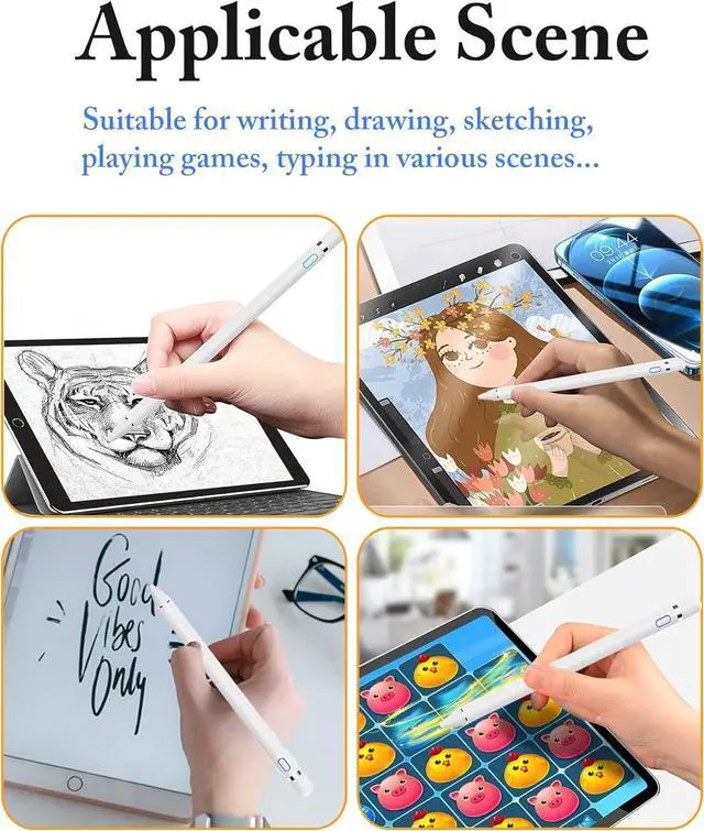 Alt view image 6 of 7 - Active Digital Stylus Pen for Touchscreen Stylus Pencil for  iPad iPad Mini/Pro/Air  iPhone Android and Most Phone & Tablet 1.5mm Fine Point Rechargeable Pens - White