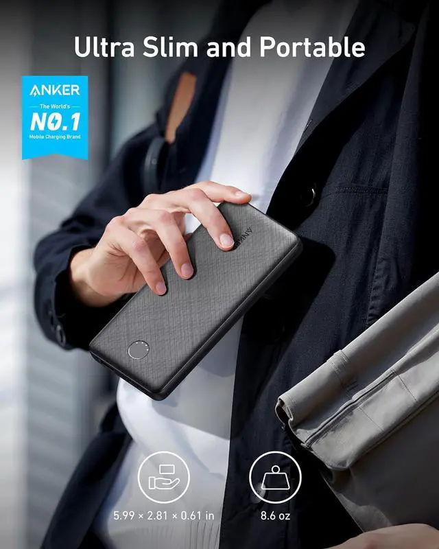 Alt view image 2 of 7 - Power Bank(PowerCore 10K) Compact Travel-Ready 10 000mAh Battery Pack with PowerIQ Charging Technology 5V/3A High-Speed Charging for iPhone iPad and More (USB-C Input and OutputBlack1pack)