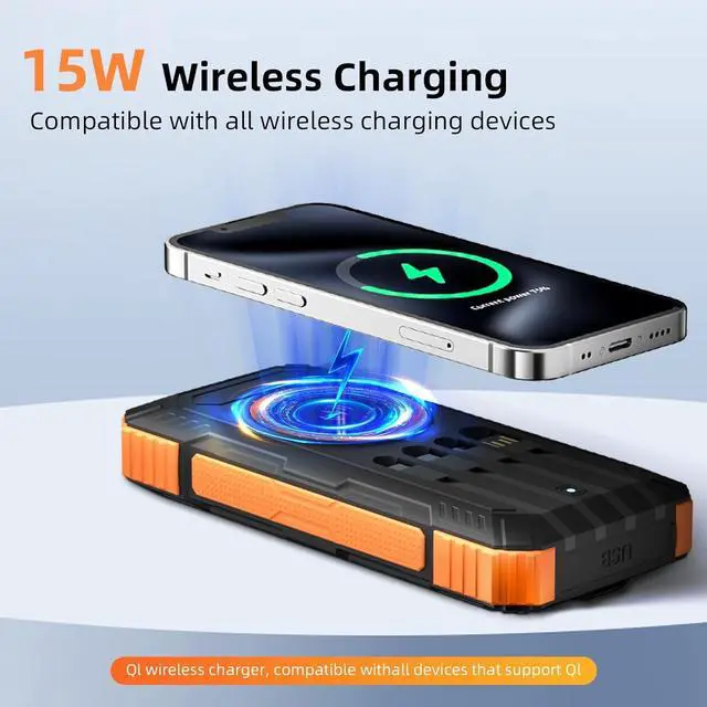 Alt view image 4 of 7 - Solar Charger Power Bank 49800mAh Wireless Portable Phone Charger 22.5W QC3.0 Fast Charging Built in 4 Cables with USB C 6 Outputs & 2 Inputs for All Cell Phone
