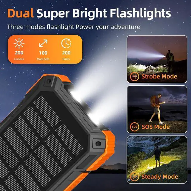 Alt view image 7 of 7 - Solar Charger Power Bank 49800mAh Wireless Portable Phone Charger 22.5W QC3.0 Fast Charging Built in 4 Cables with USB C 6 Outputs & 2 Inputs for All Cell Phone