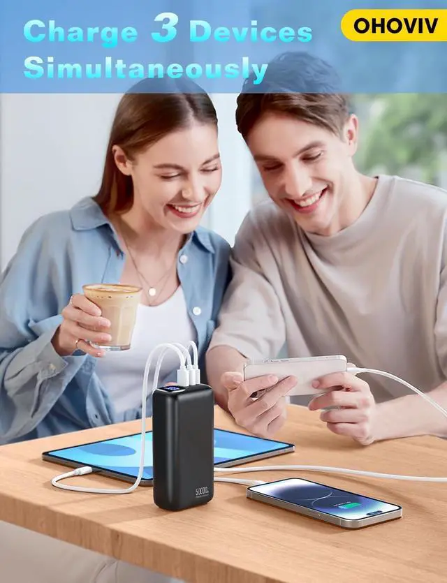 Alt view image 4 of 6 - Portable Charger 50000mAh Power Bank - 22.5W Fast Charging External Battery Pack LED Display USB-C Portable Cell Phone Charger for iPhone 16/15/14/13 Pro Android  Galaxy Etc