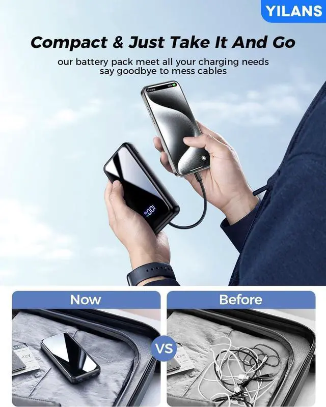 Alt view image 4 of 7 - Portable Charger 42800mAh Power Bank Built-in Cable 22.5W PD USB C In & Out Fast Charging External Battery Pack with 6 Output & 2 Input Travel Phone Charger for iPhone 16/15/14/13/12 Android