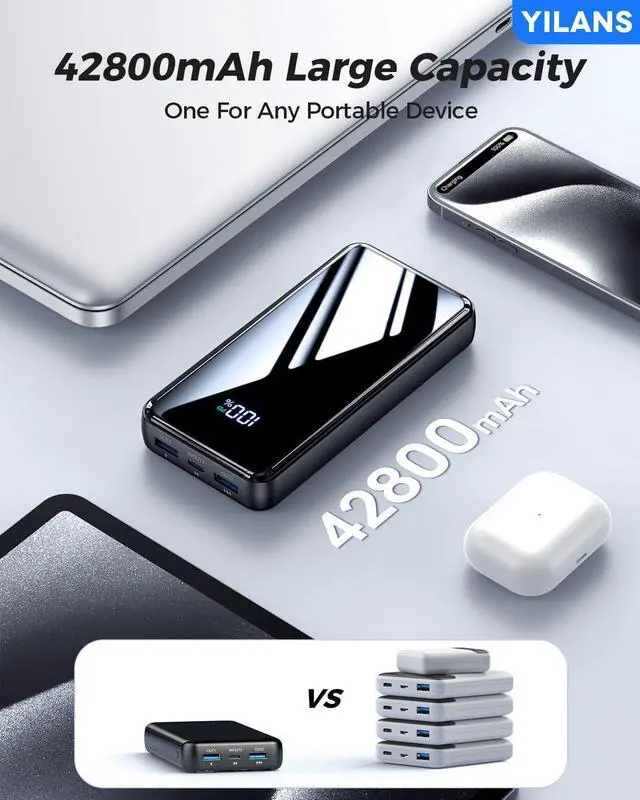 Alt view image 5 of 7 - Portable Charger 42800mAh Power Bank Built-in Cable 22.5W PD USB C In & Out Fast Charging External Battery Pack with 6 Output & 2 Input Travel Phone Charger for iPhone 16/15/14/13/12 Android