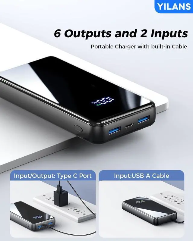 Alt view image 6 of 7 - Portable Charger 42800mAh Power Bank Built-in Cable 22.5W PD USB C In & Out Fast Charging External Battery Pack with 6 Output & 2 Input Travel Phone Charger for iPhone 16/15/14/13/12 Android
