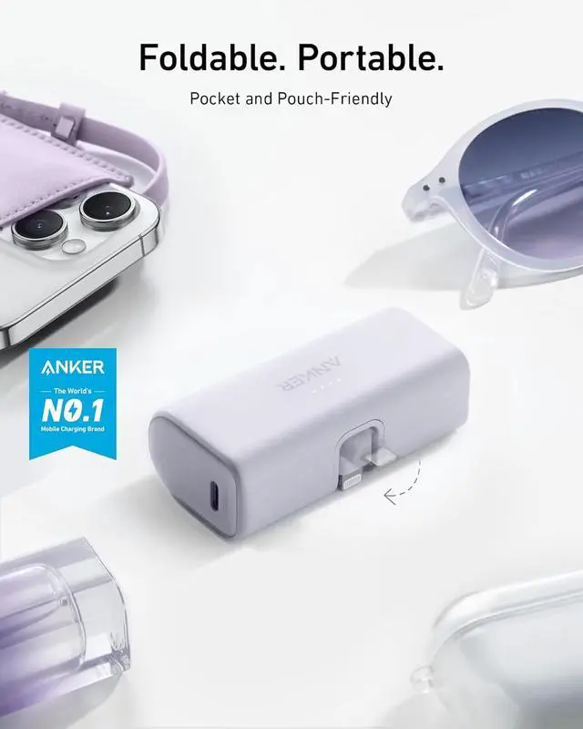Alt view image 3 of 6 - ANKER Nano Power Bank with Built-in Lightning Connector Portable Charger 5 000mAh MFi Certified 12W Compatible with iPhone 14/14 Pro / 14 Plus / 14 Pro Max iPhone 13 and 12 Series (Purple)
