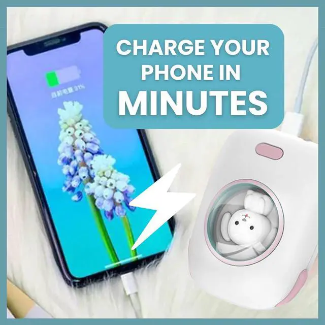 Alt view image 5 of 7 - Cute Portable Charger/Power Bank | Compatible with iPhone Galaxy & Pixel | Doubles as a Rechargeable Hand Warmer | LED Display & Cute Pet-Themed Design (White)