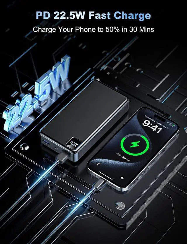 Alt view image 2 of 7 - Portable Charger Power Bank 56800mAh Battery Pack-22.5W Fast Charging with USB C & LED Display 3 Outputs High Capacity Portable Power Bank for iPhone 16/15/14/13 Series  iPad etc