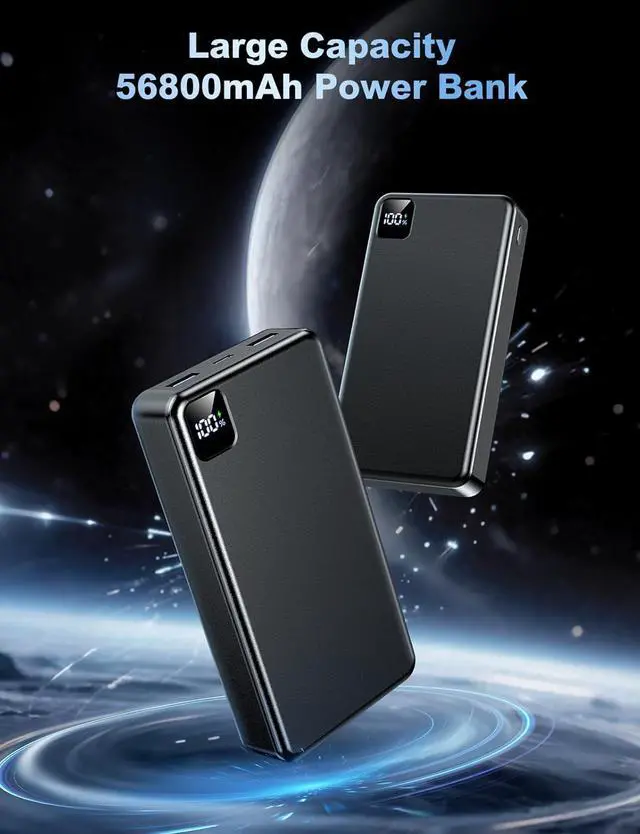 Alt view image 3 of 7 - Portable Charger Power Bank 56800mAh Battery Pack-22.5W Fast Charging with USB C & LED Display 3 Outputs High Capacity Portable Power Bank for iPhone 16/15/14/13 Series  iPad etc