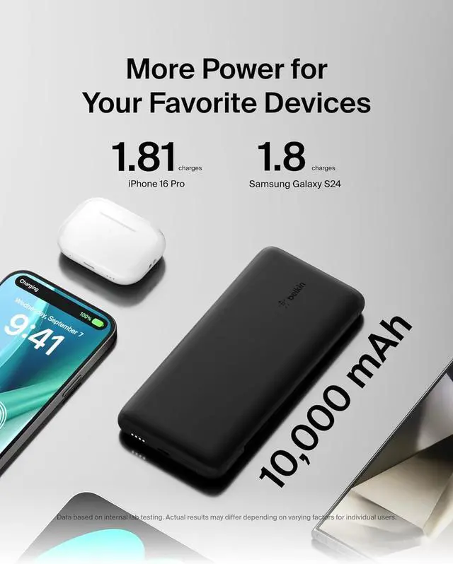 Alt view image 3 of 7 - Portable Charger Power Bank 10 000mAh 23W w/Integrated Lightning Cable & USB-C Cable - iPhone Charger Battery Pack for  iPhone 16 15 14 Galaxy S25 Pixel 9 Travel Essentials - Black