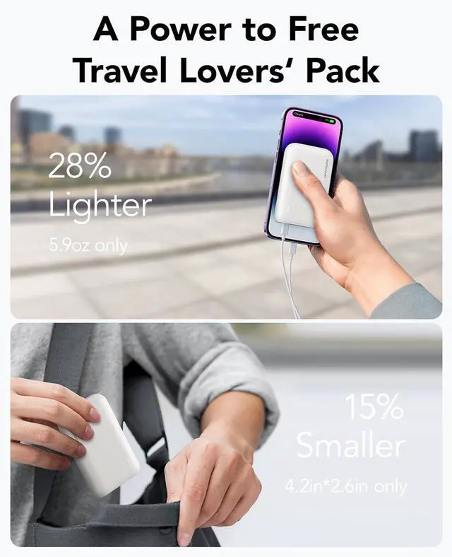 Alt view image 4 of 7 - Portable Charger Slimmest 10000mAh 22.5W PD Fast Power Bank USB C in&Out High-Speed Charging Battery Pack Compatible with iPhone 16 15 14 13 X  S22 S21 Google iPad etc