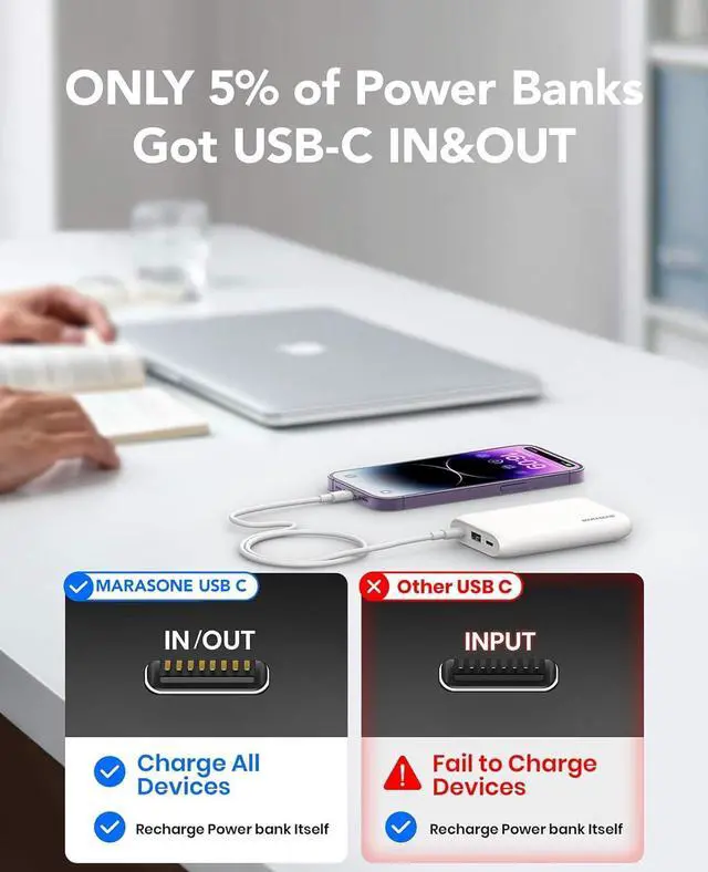 Alt view image 6 of 7 - Portable Charger Slimmest 10000mAh 22.5W PD Fast Power Bank USB C in&Out High-Speed Charging Battery Pack Compatible with iPhone 16 15 14 13 X  S22 S21 Google iPad etc