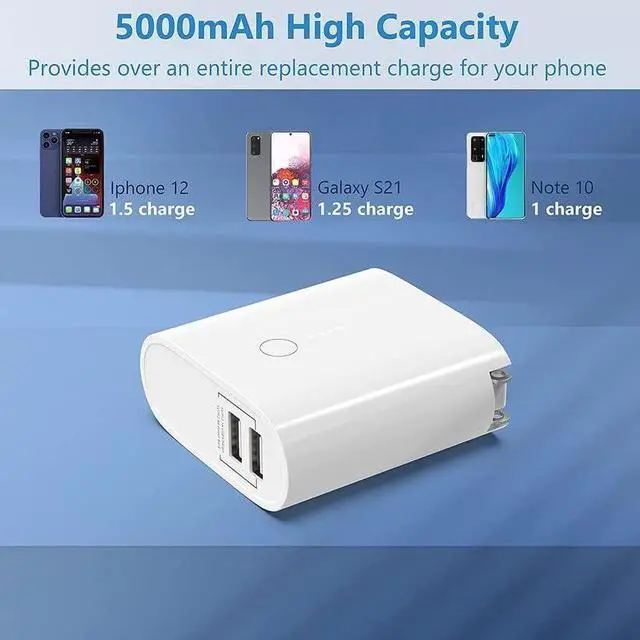 Alt view image 3 of 7 - Acoucou Portable Power Bank with Wall Plug Dual USB Wall Charger Battery Phone Charger with 5000mAh External Battery Pack Built-in Foldable AC Wall Plug Compatible with All Kinds of Cellphones