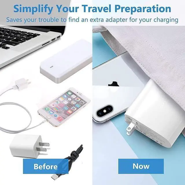 Alt view image 6 of 7 - Acoucou Portable Power Bank with Wall Plug Dual USB Wall Charger Battery Phone Charger with 5000mAh External Battery Pack Built-in Foldable AC Wall Plug Compatible with All Kinds of Cellphones