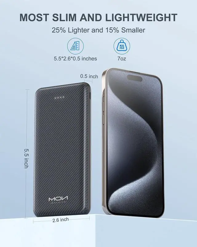 Alt view image 6 of 7 - Power Bank 10000mAh Portable Charger Slimmest 5V/3A Battery Pack USB C Input & Output External Phone Charger Compatible with iPhone 15 14 13 12 Galaxy S24 S23 S22 iPad Pixel etc (Black)