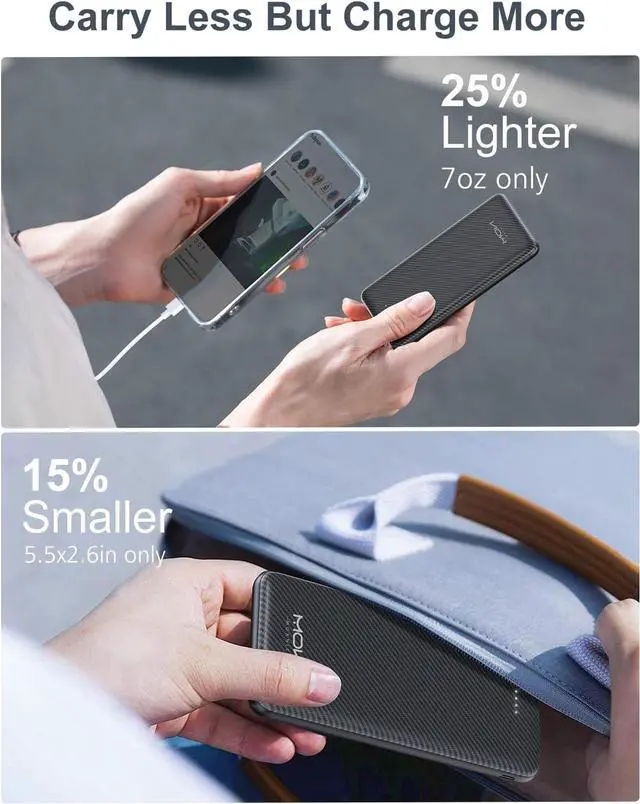 Alt view image 7 of 7 - Power Bank 10000mAh Portable Charger Slimmest 5V/3A Battery Pack USB C Input & Output External Phone Charger Compatible with iPhone 15 14 13 12 Galaxy S24 S23 S22 iPad Pixel etc (Black)