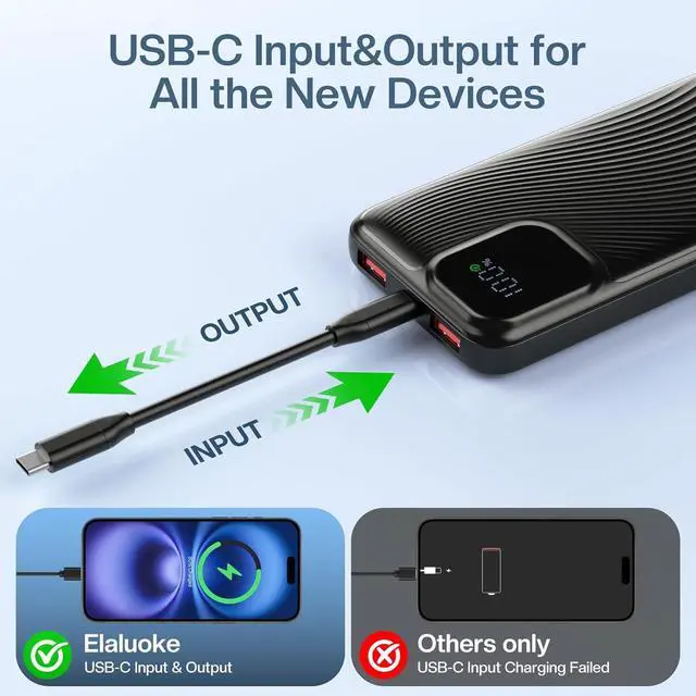 Alt view image 5 of 7 - Portable Charger Power Bank 10000mAh 22.5W Fast Charging Battery Pack USB C in & Out LED Display Compatible with iPhone 16 15 14 13 Pro  S24 Google iPad Tablet