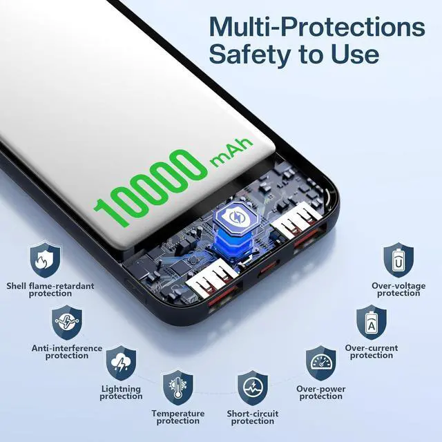 Alt view image 6 of 7 - Portable Charger Power Bank 10000mAh 22.5W Fast Charging Battery Pack USB C in & Out LED Display Compatible with iPhone 16 15 14 13 Pro  S24 Google iPad Tablet