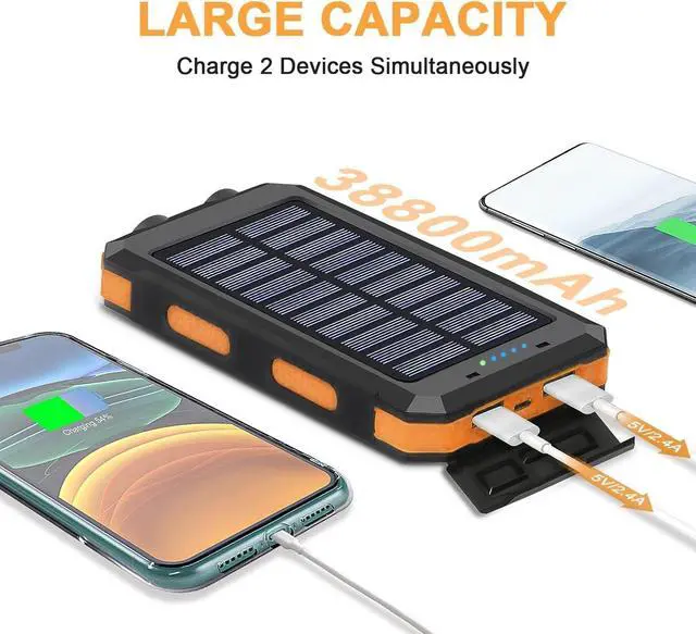 Alt view image 3 of 7 - Solar Charger 38800mAh Portable Type-C Solar Power Bank for All Cellphones Waterproof Battery Pack Outdoor External Backup Power Charger Three Outputs/LED Flashlights Perfect for Camping Travel