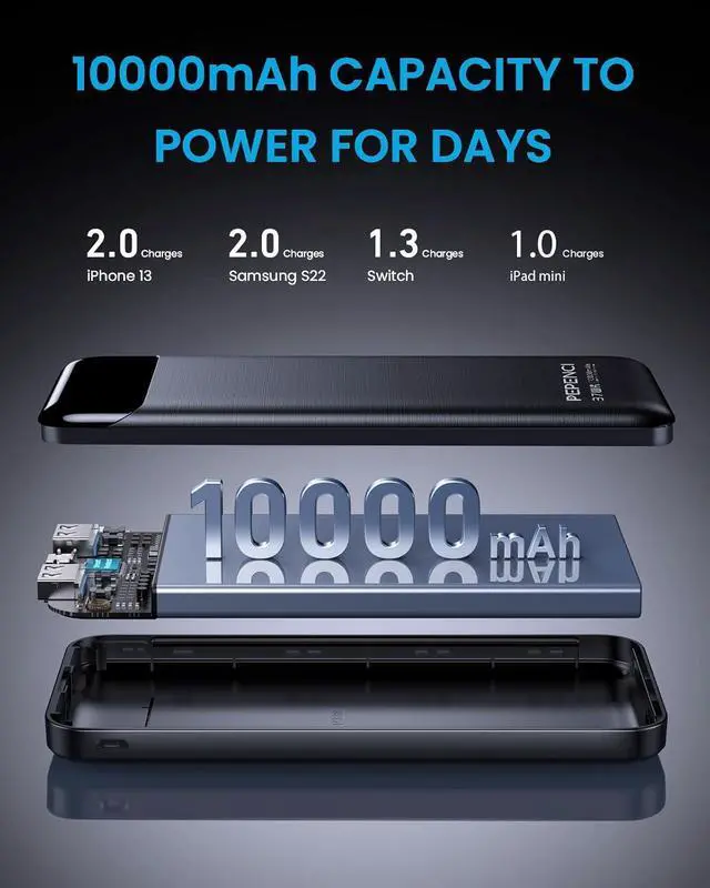 Alt view image 6 of 7 - Portable Charger Power Bank 10000mah Power Bank USB C in&Out Cell Phone Portable Power Bank Fast Charging Slim Portable Phone Charger Battery for iPhone  Galaxy Pixel Moto Tablet