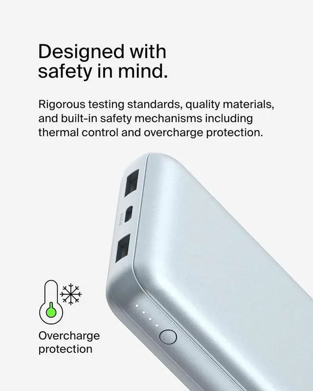 Alt view image 2 of 7 - Portable Charger USB-C Power Bank 10 000mAh w/ 2xUSB-A Ports 15W w/Type-C to Type-A Cable for iPhone 16 15  Galaxy S25 Pixel iPad Nintendo Switch 2 & More - Pearl Blue