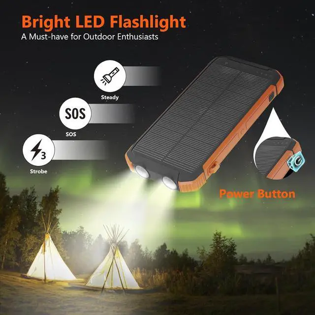 Alt view image 4 of 7 - Solar Charger Power Bank 20000mAh Portable Wireless Charger 15W Fast Charging External Battery Pack with Dual Flashlight and USB C Outputs. Outdoor Mobile Power Compatible with Cell Phones