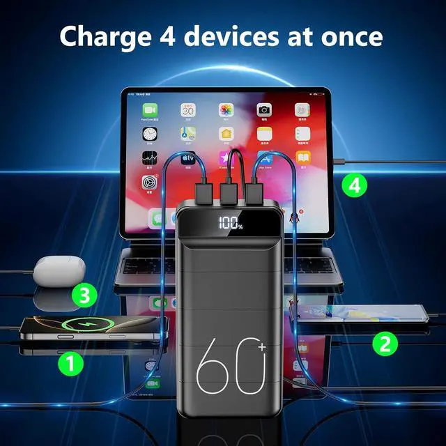 Alt view image 6 of 7 - Power Bank 60000mAh 22.5W Fast Charging Portable Charger with Flashlight 4 Outputs & 3 Inputs LED Display Huge Capacity External Battery Pack for Most Electronic Devices on The Market