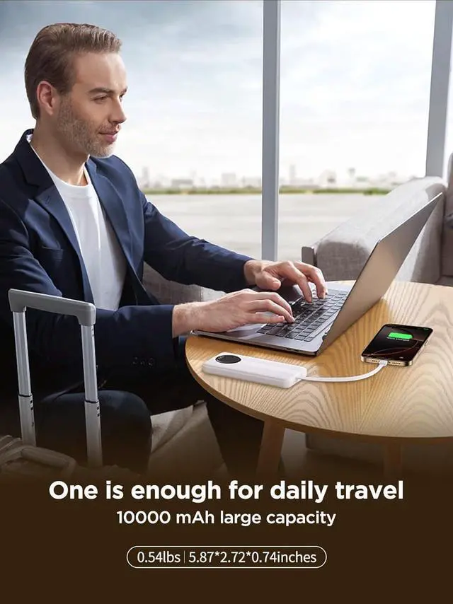 Alt view image 7 of 7 - Power Bank 10000mAh Portable Charger with Built in Cables Fast Charging 22.5W USB-C in/Out Slim Travel PowerBank Battery Pack for iPhone 16 15 14 13 12  Galaxy S24 A15 Android Phone