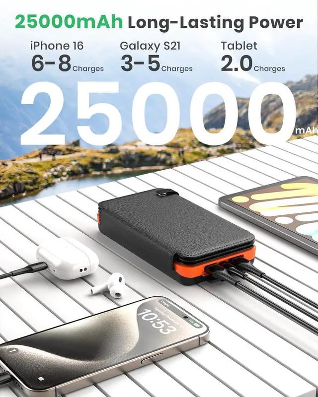 Alt view image 4 of 7 - Solar Charger 25000mAh Outdoor USB C Portable Power Bank with 4 Solar Panels 3A Fast Charge External Battery Pack with 3 USB Outputs Compatible with Smartphones Tablets etc.