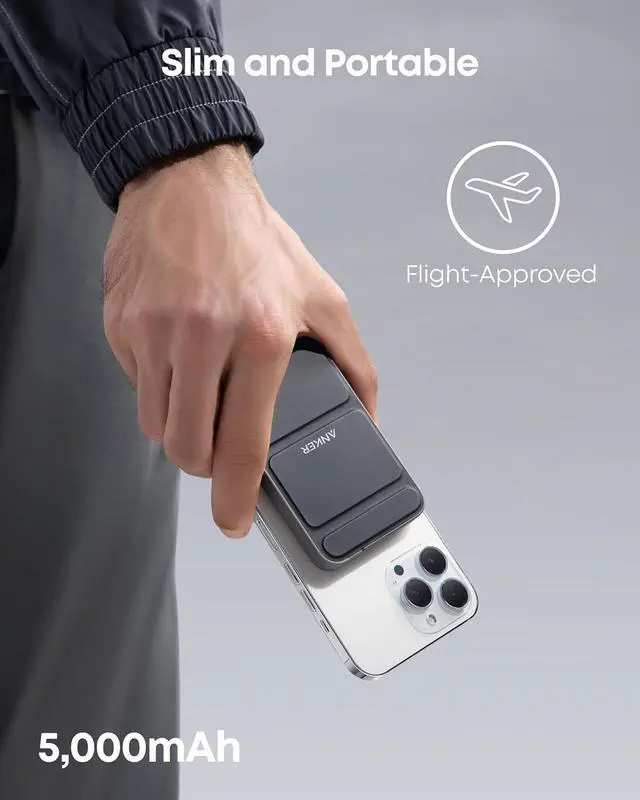 Alt view image 3 of 6 - 622 Magnetic Battery (MagGo) 5 000mAh Foldable Magnetic Wireless Portable Charger with Stand and USB-C Port (On The Side) Magsafe-Compatible for iPhone 16/15/14/13 Series