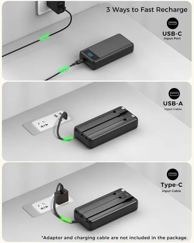 Alt view image 7 of 7 - Portable Charger 40000mAh Power Bank Built-in Cable Battery Pack PD 22.5W Fast Charging Portable Phone Charger 4 Output 3 Input Compatible with iPhone 16 15 14 13  Google iPad Outdoor