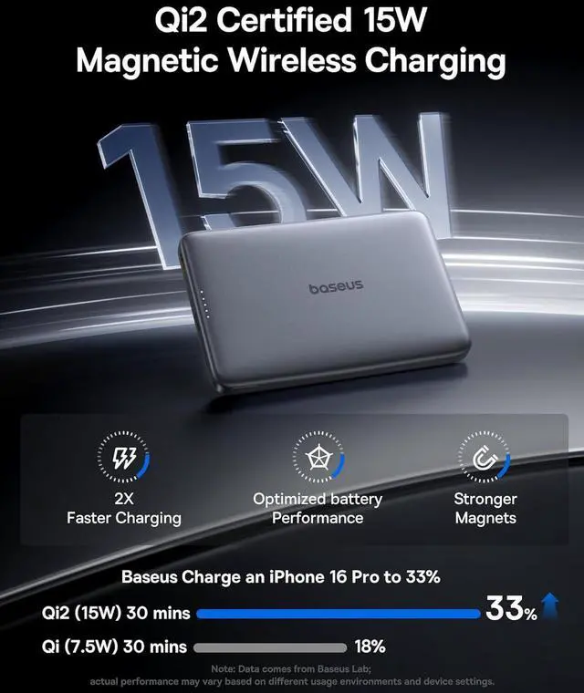 Alt view image 2 of 6 - Picogo Magsafe Portable Charger 0.5 Ultra Slim Qi2 Certified 15W Wireless Power Bank 10000mAh 27W Fast Charging Magnetic Battery Pack with USB-C Cable for iPhone 16/15/14/13/12 Series Only