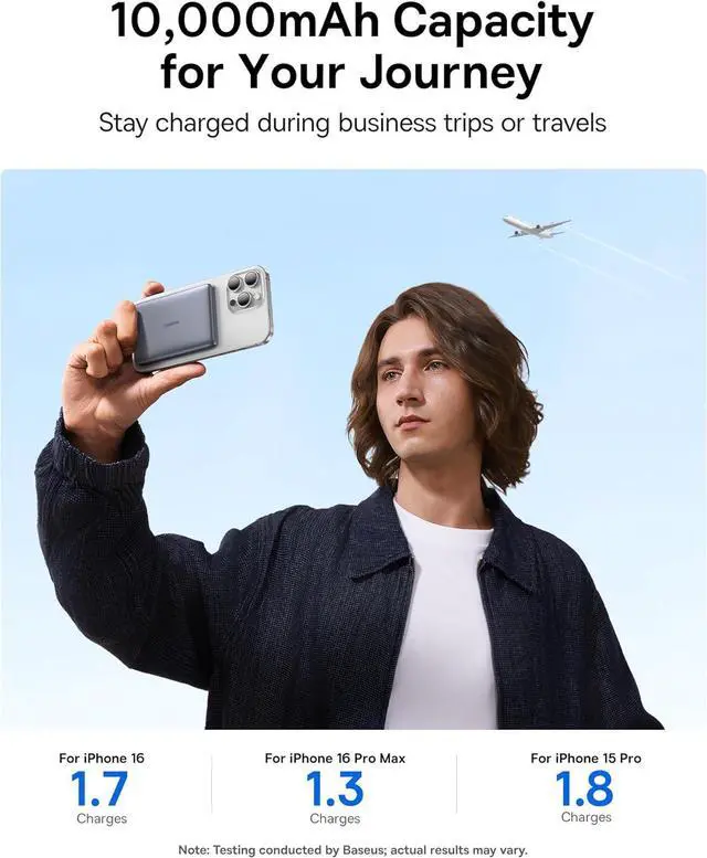 Alt view image 6 of 6 - Picogo Magsafe Portable Charger 0.5 Ultra Slim Qi2 Certified 15W Wireless Power Bank 10000mAh 27W Fast Charging Magnetic Battery Pack with USB-C Cable for iPhone 16/15/14/13/12 Series Only