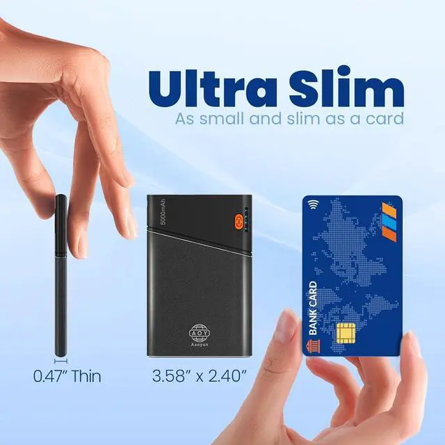 Alt view image 2 of 7 - Power Bank Smallest 5000mAh Portable Charger with Built-in USB C in&Out Fast Charging Cable Compact Super Slim Mini Battery Pack for iPhone 16/15/14  S24 with Lanyard Black