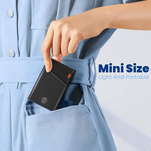 Alt view image 3 of 7 - Power Bank Smallest 5000mAh Portable Charger with Built-in USB C in&Out Fast Charging Cable Compact Super Slim Mini Battery Pack for iPhone 16/15/14  S24 with Lanyard Black