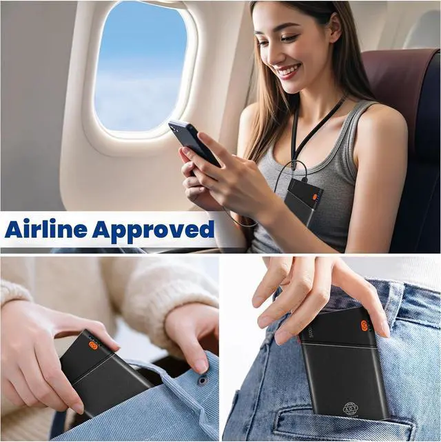Alt view image 6 of 7 - Power Bank Smallest 5000mAh Portable Charger with Built-in USB C in&Out Fast Charging Cable Compact Super Slim Mini Battery Pack for iPhone 16/15/14  S24 with Lanyard Black