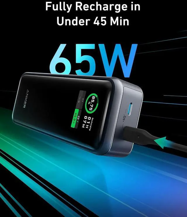 Alt view image 5 of 6 - Anker Prime Power Bank, 12,000 mAh 2-Port Portable Charger with 130W Output, Smart Digital Display, Compatible with iPhone 15/15 Plus/15 Pro/15 Pro Max, iPhone 14/13 Series, Samsung, MacBook, Dell