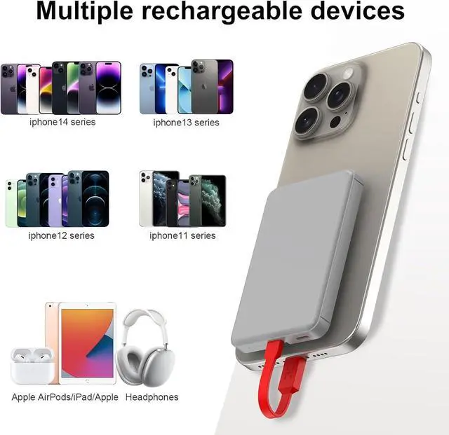 Alt view image 6 of 6 - Small Portable Charger for iPhone S22 5000mAh Fast Charging Power Bank Mini Battery Pack Backup Charger Compatible with iPhone 14/14 Pro Max/13/13 Pro/12 Pro/11/XS/XR/X/8/7/6 etc (Grey)