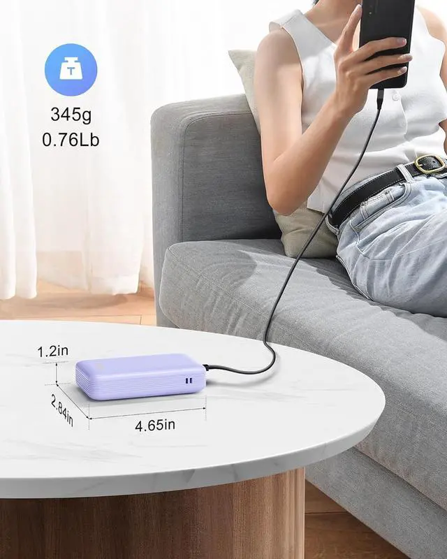 Alt view image 6 of 6 - Portable Charger 20000mAh 22.5W Power Bank Fast Charging High Capacity Cell Phone Portable Power Banks with for iPhone  Android etc Travel Essential (Purple)